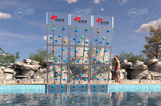 poolside climbing wall, poolside adventures, pool climbing wall, poolside climbing, water climbing walls, aquatic climbing, aquatic facility, poolside rock climbing walls, swimming pool climbing walls